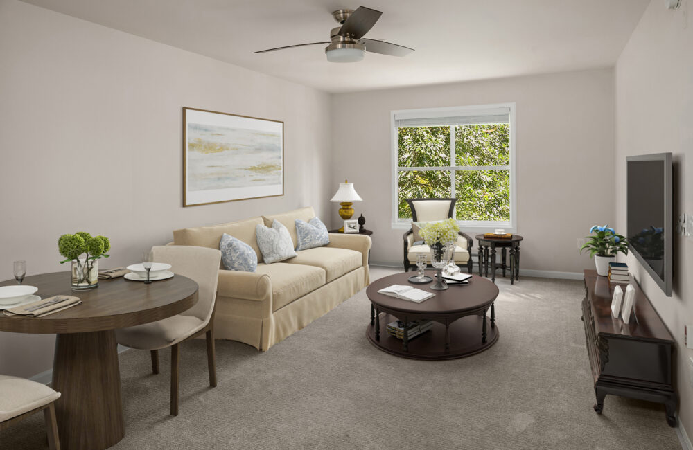 The Gardens at Town Square retirement community apartment living room