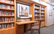 Resident-maintained library with a variety of books.