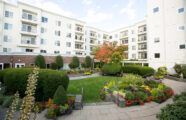 exterior shot of garden courtyard in Seattle senior community