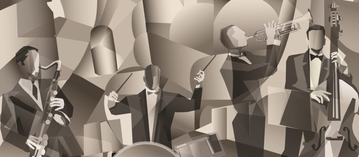 Jazz band in black and white