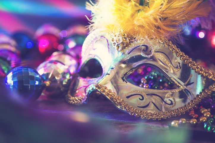 Colorful Mardi Gras Mask and Beads