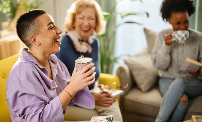 3 ladies having coffee and enjoying a poetry club