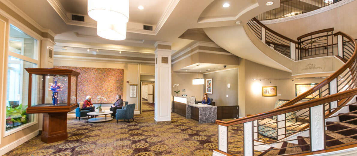 Interior lobby shot of University House Walingford, a premium retirement living community